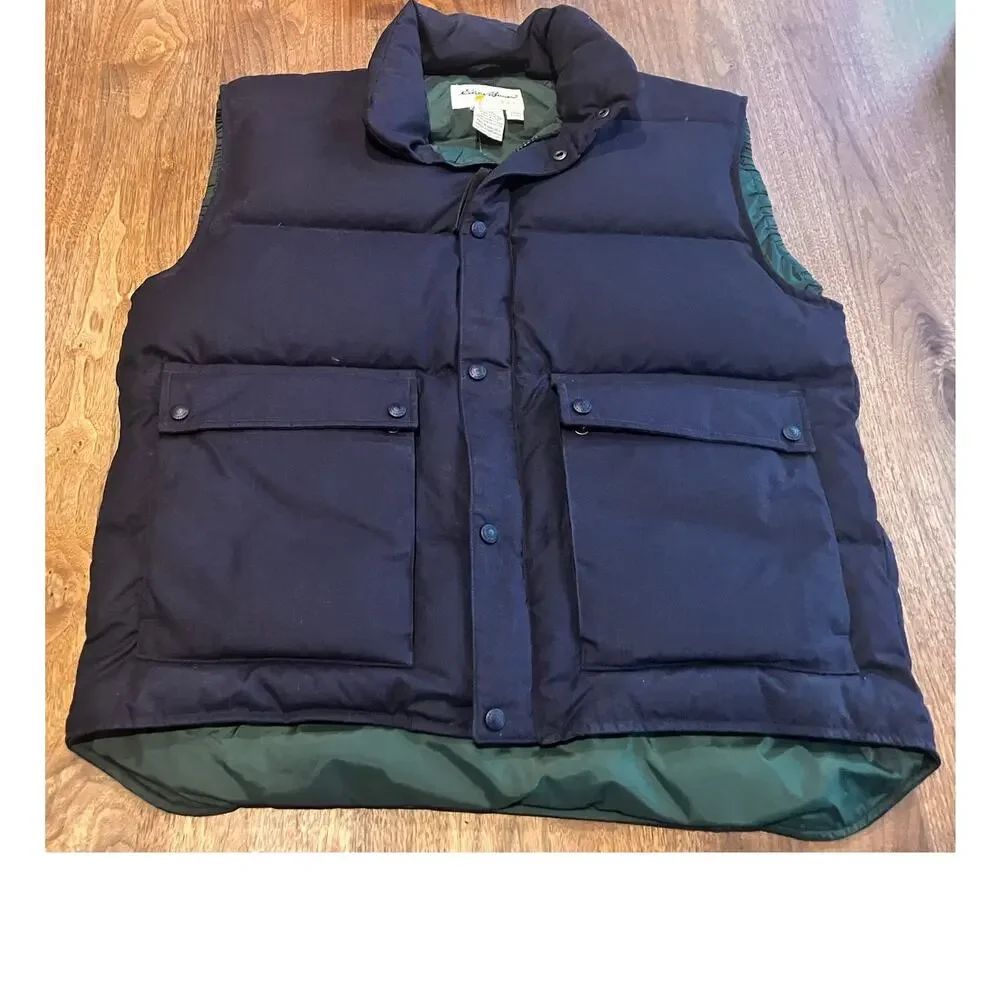 Eddie Bauer Goose Down Puffer Vest Men's Large Navy Blue Pockets‎ Vintage Zip Up